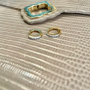 Janelle 18k Yellow Gold Vermeil Huggie Earrings in White Diamond